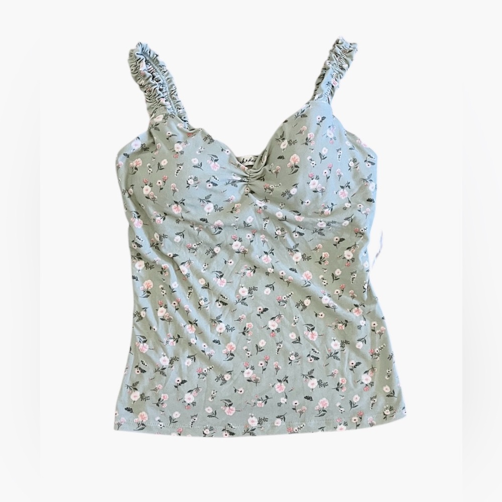 New Derek Heart Floral light mint Green padded crop tank Top size medium